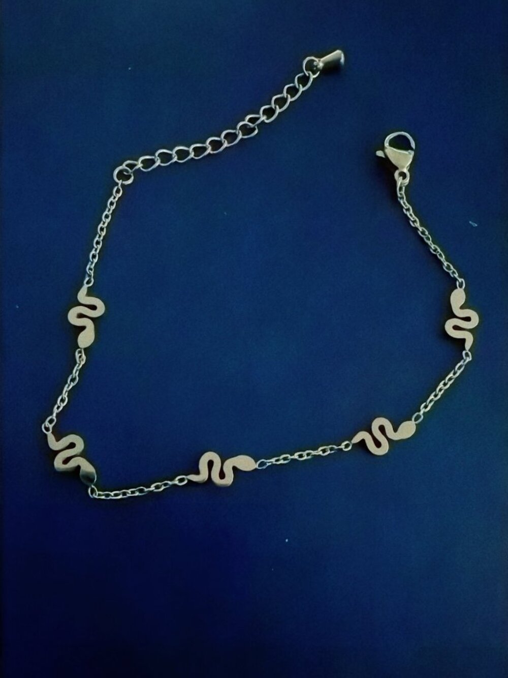 Gold Tone Wavy Snake Station Link Chain Bracelet 21cm Adjustable Dainty